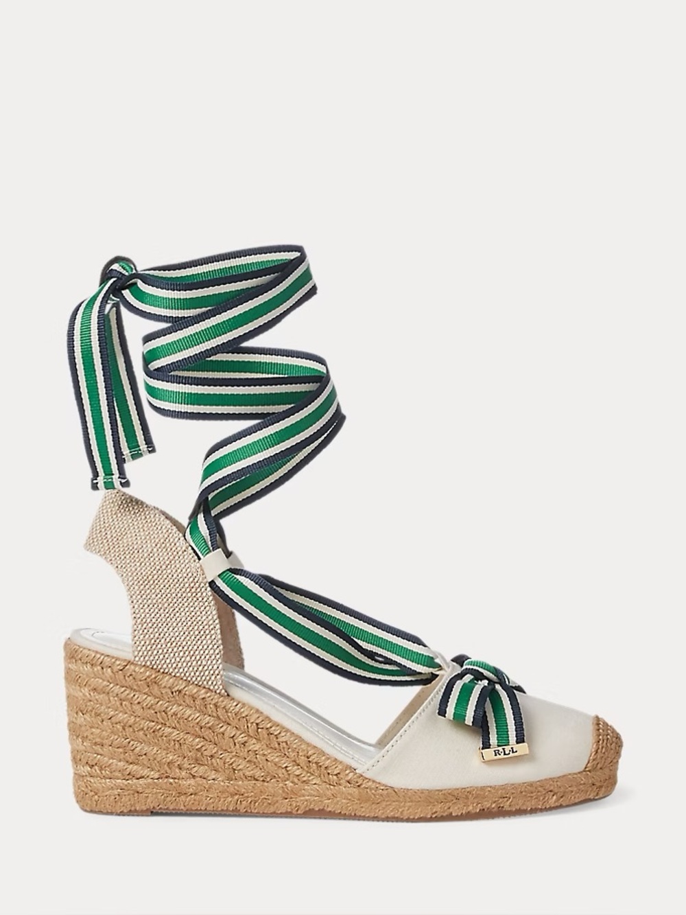 Lauren Ralph Lauren Canvas Espadrille Wedge Sandals Ribbon Lace Up Size 9 New